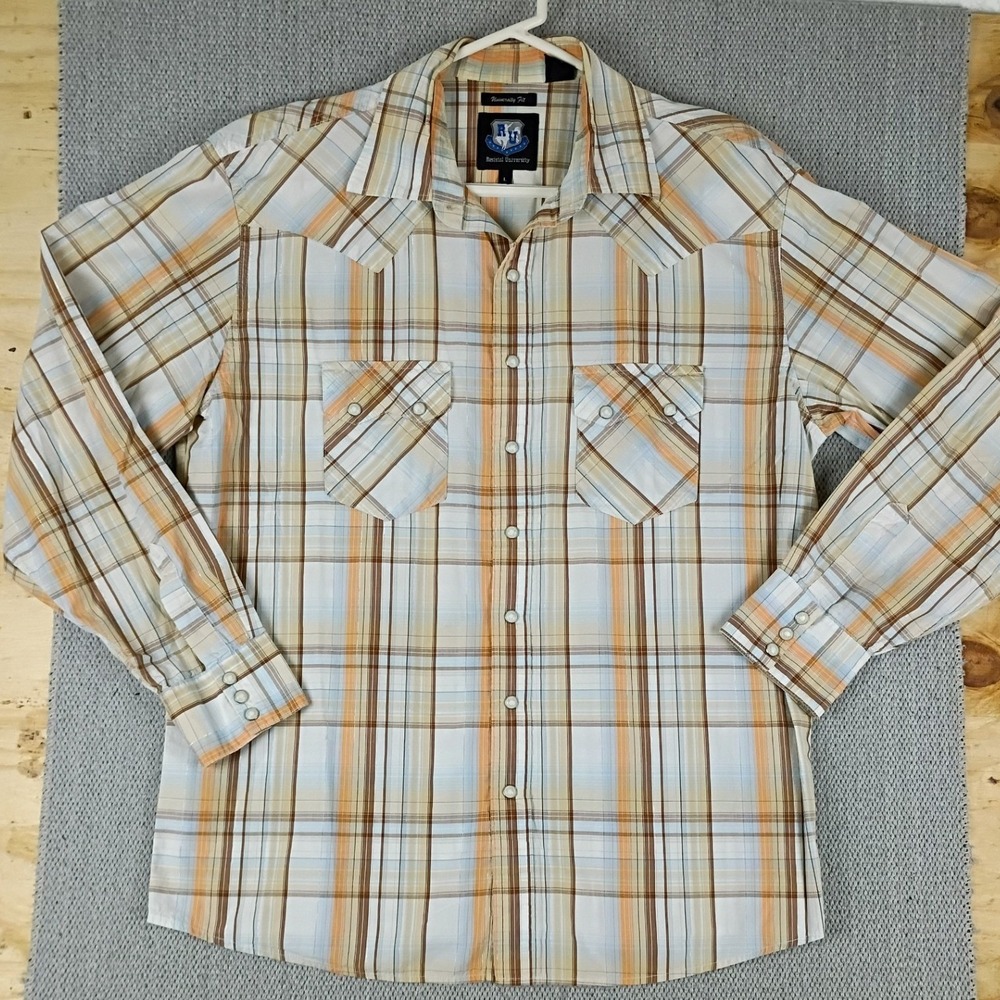 Resistol University‎ Pearl Snap Shirt Mens L Orange Plaid Western Cowboy Cotton - Picture 2 of 12